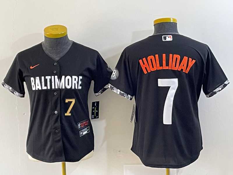 Women%27s Baltimore Orioles #7 Jackson Holliday Number Black 2023 City Connect Cool Base Stitched Jersey